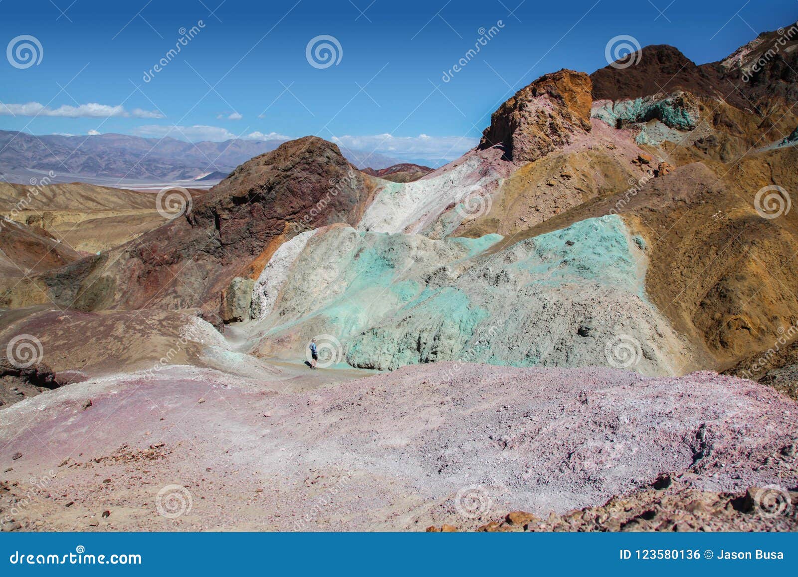 view of the green, blue and purple rocks of artistÃ¢â¬â¢s palette in death valley national park